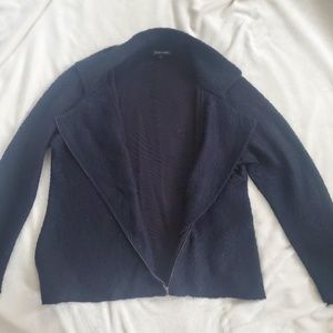 EILEEN FISHER WOMEN'S WOOL BLEND BLACK ANGLE-ZIP SWEATER SIZE L